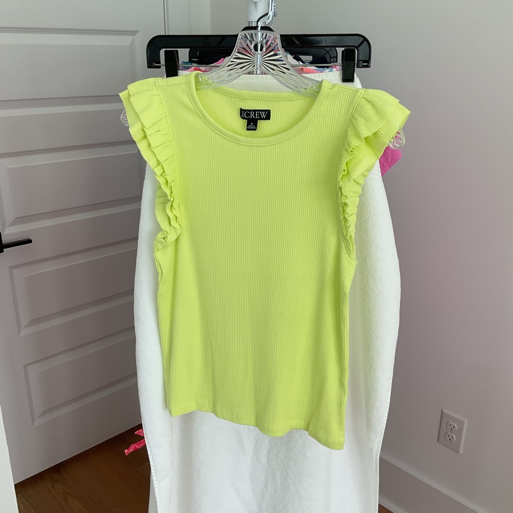J.Crew Bright Yellow/Lime Green Ruffle Sleeve Top